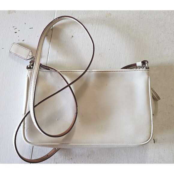 Coach 7578 Slim Demi Zip Shoulder Crossbody Bag Leather Ivory White Logo Lozenge - Picture 11 of 16